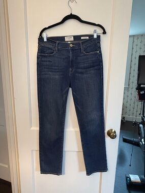 FRAME Le High Straight Jeans Blue Denim Button Zip 5-Pocket Women Size 30